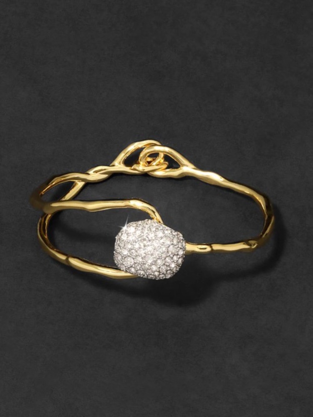 Alexis Bittar Solanales Crystal Pebble Clasp Bracelet Gold Vine Clear C Z AU16